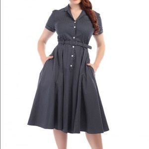 Collectif Caterina Navy Polka Dot Swing Dress